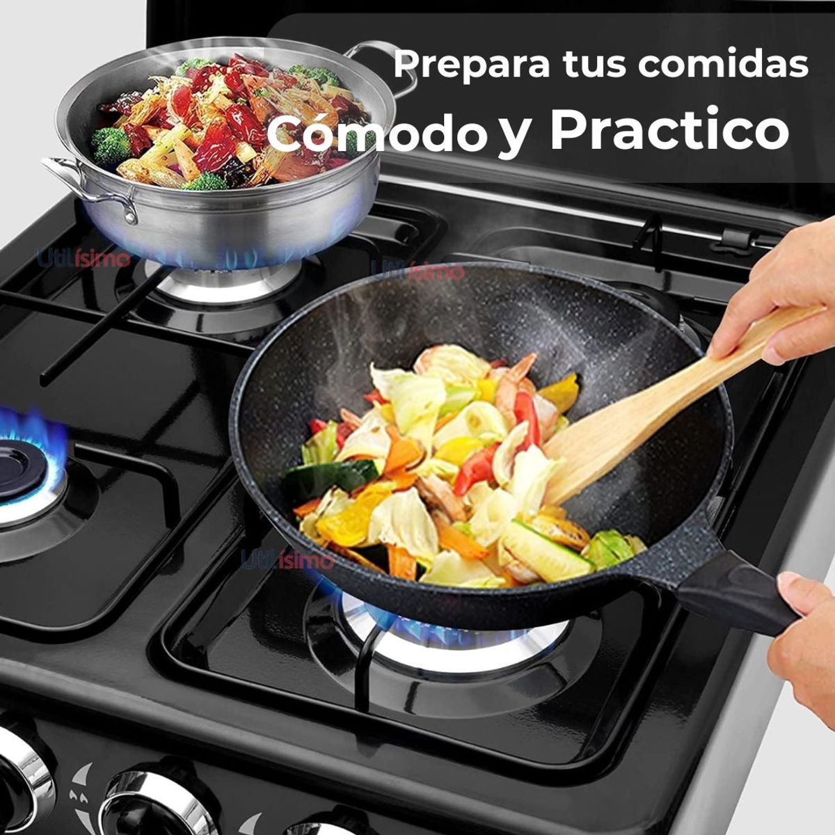 LINE - Cocina Encimera a Gas Licuado 4 Platos + KIT de Instalación Cocinilla Negra