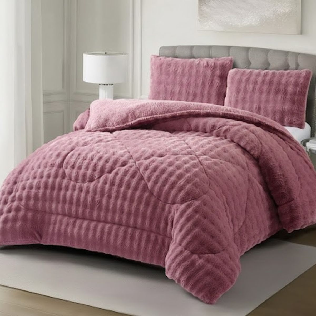 GENERICO - PLUMÓN KING IMITACIÓN PIEL DE CONEJO CON CHIPORRO UNICOLOR EXTRA SUAVE Y TÉRMICO DE LUJO TF