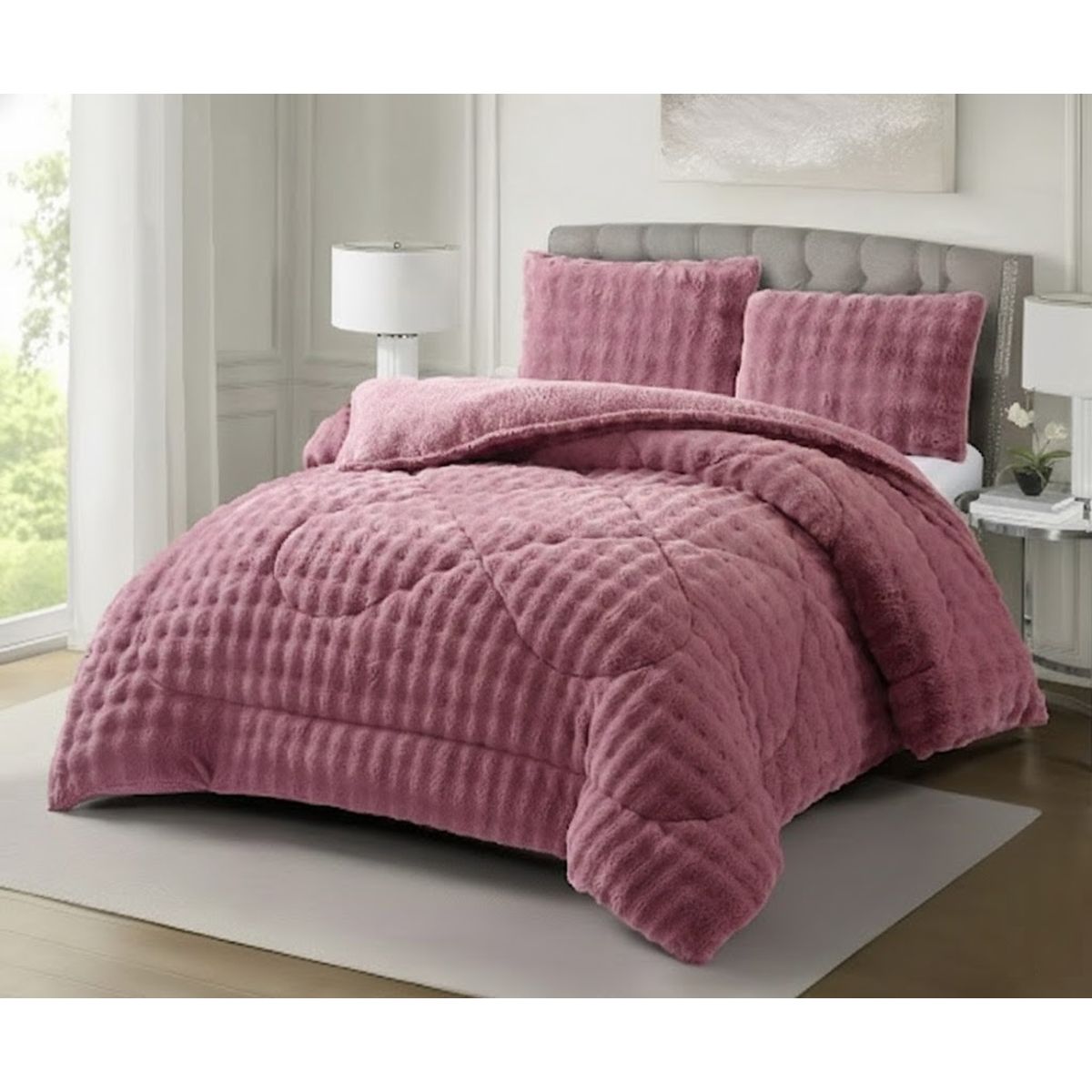 GENERICO - PLUMÓN KING IMITACIÓN PIEL DE CONEJO CON CHIPORRO UNICOLOR EXTRA SUAVE Y TÉRMICO DE LUJO TF