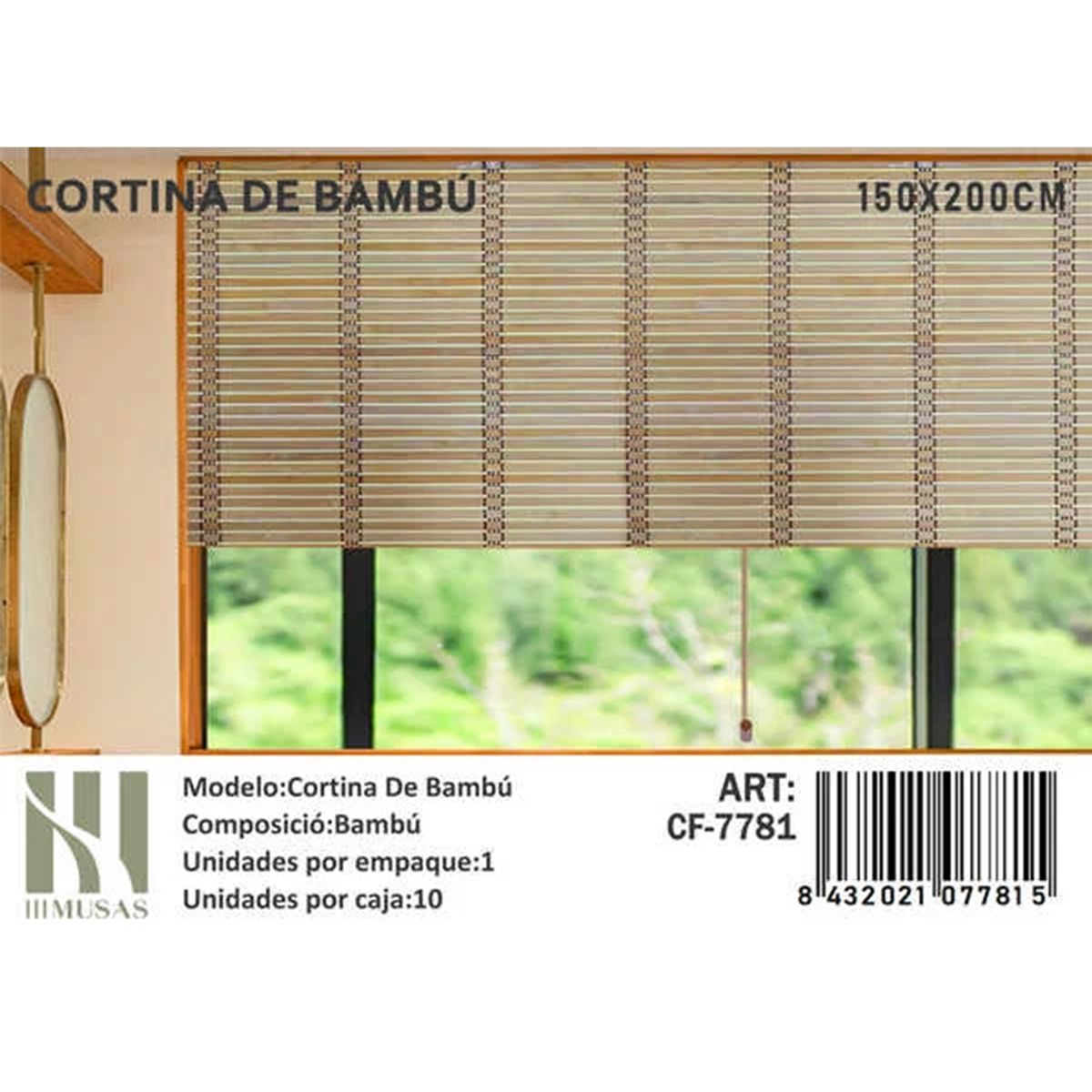 GENERICO - Persiana O Cortina Roller De Bambú 150x200 cm