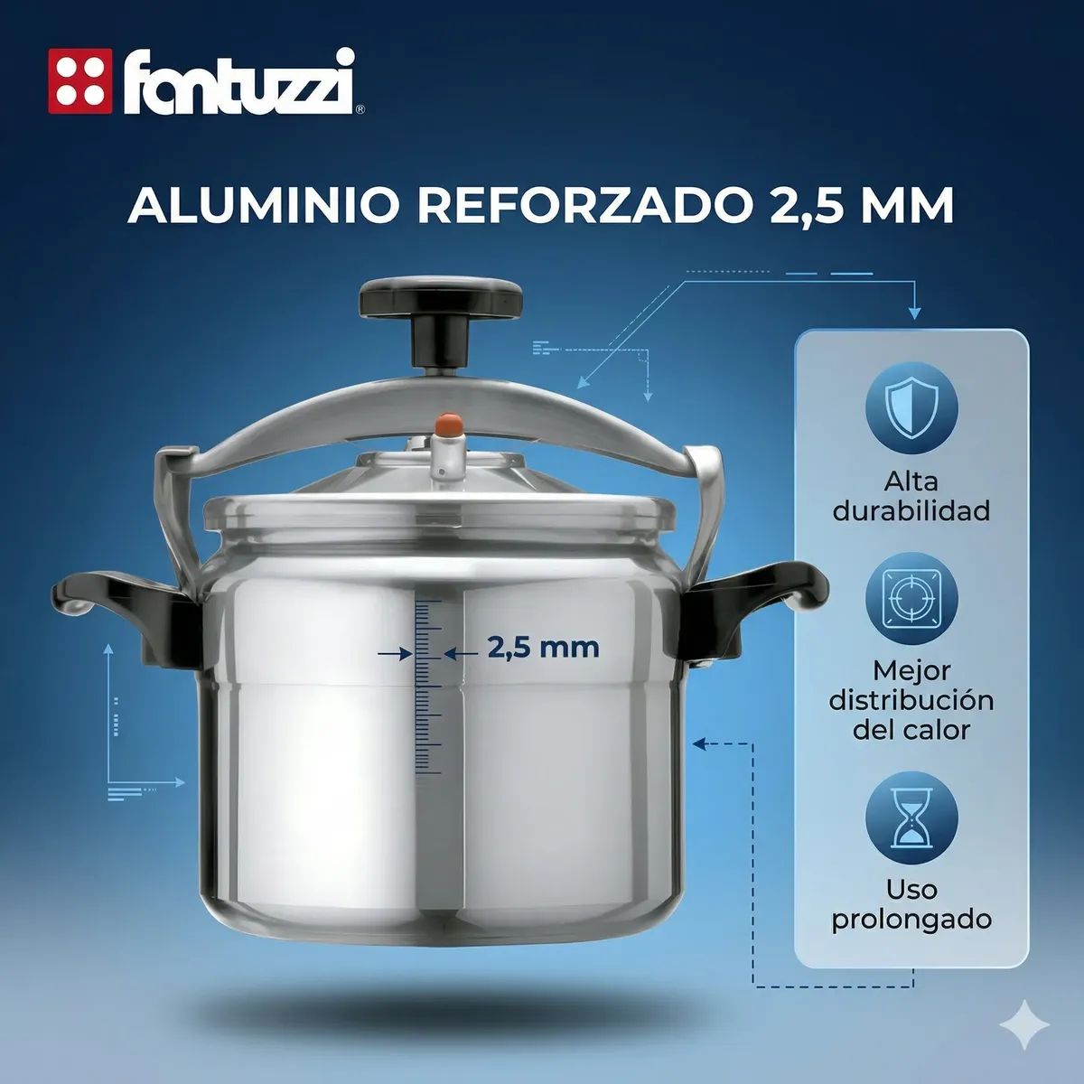 FANTUZZI - Olla A Presion Fantuzzi Comprezzo 12 Litros Coccion Rapida