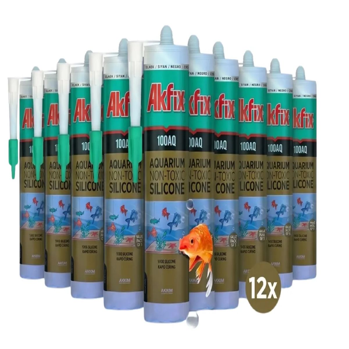AKFIX - Pack 12 Silicona Acuarios Akfix 100aq No Toxica Peces Pro