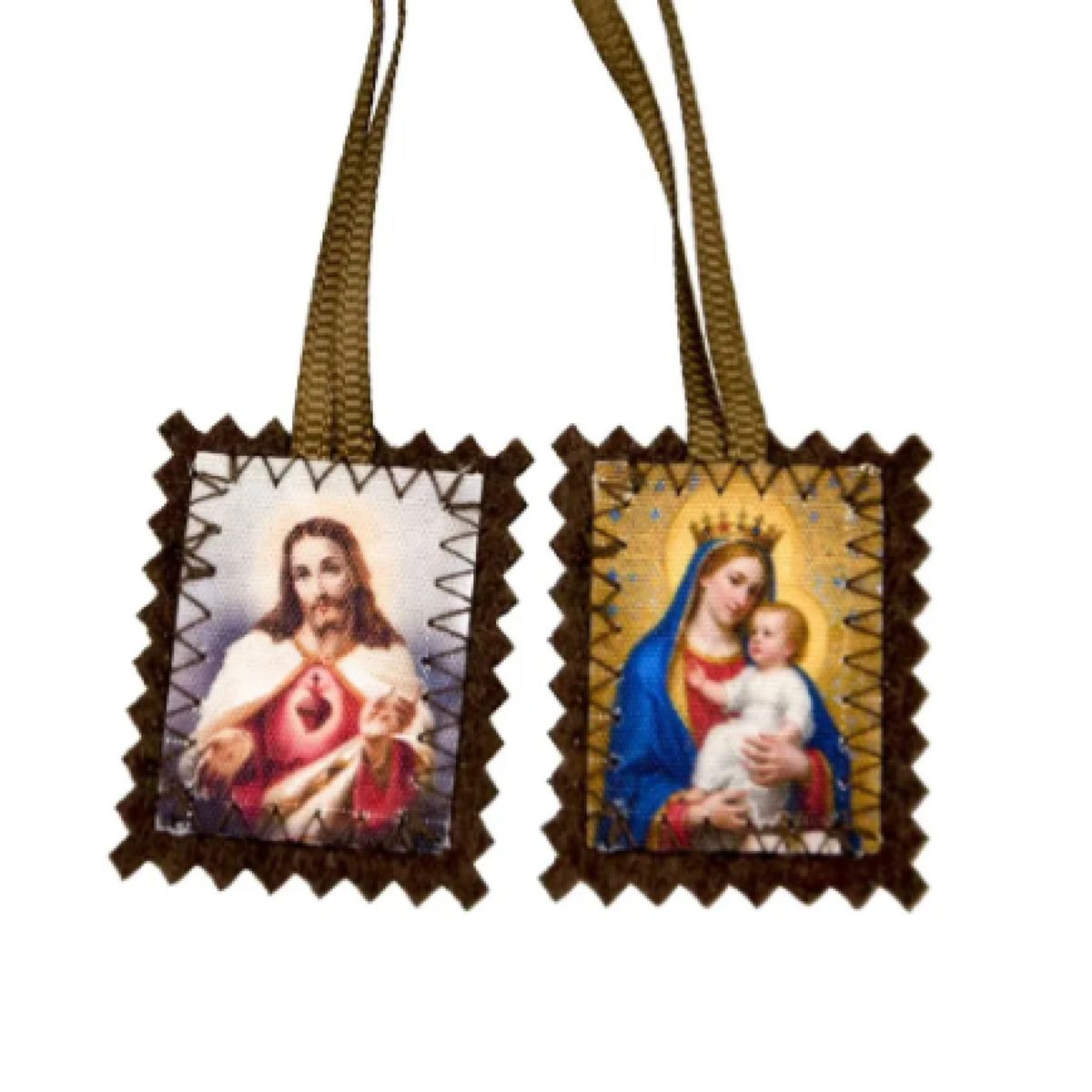 GENERICO - Escapulario Virgen Del Carmen Sagrado Corazón De Jesús María Marrón