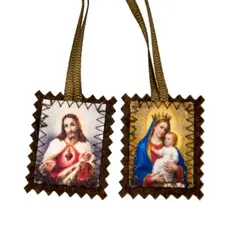 GENERICO - Escapulario Virgen Del Carmen Sagrado Corazón De Jesús María Marrón