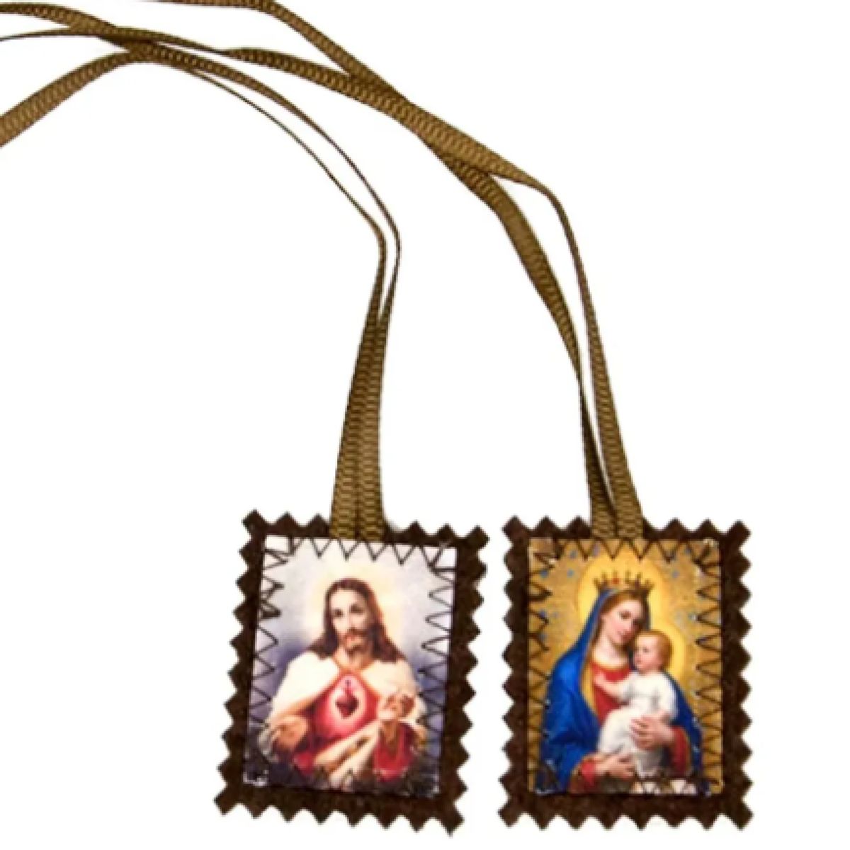 GENERICO - Escapulario Virgen Del Carmen Sagrado Corazón De Jesús María Marrón