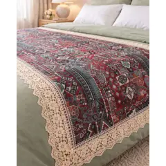 GENERICO - Piecera de Cama Estilo Bohemio con Encaje - Multiuso 80x200 cm