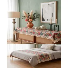 GENERICO - Piecera de Cama Estilo Bohemio con Encaje - Multiuso 80x200 cm