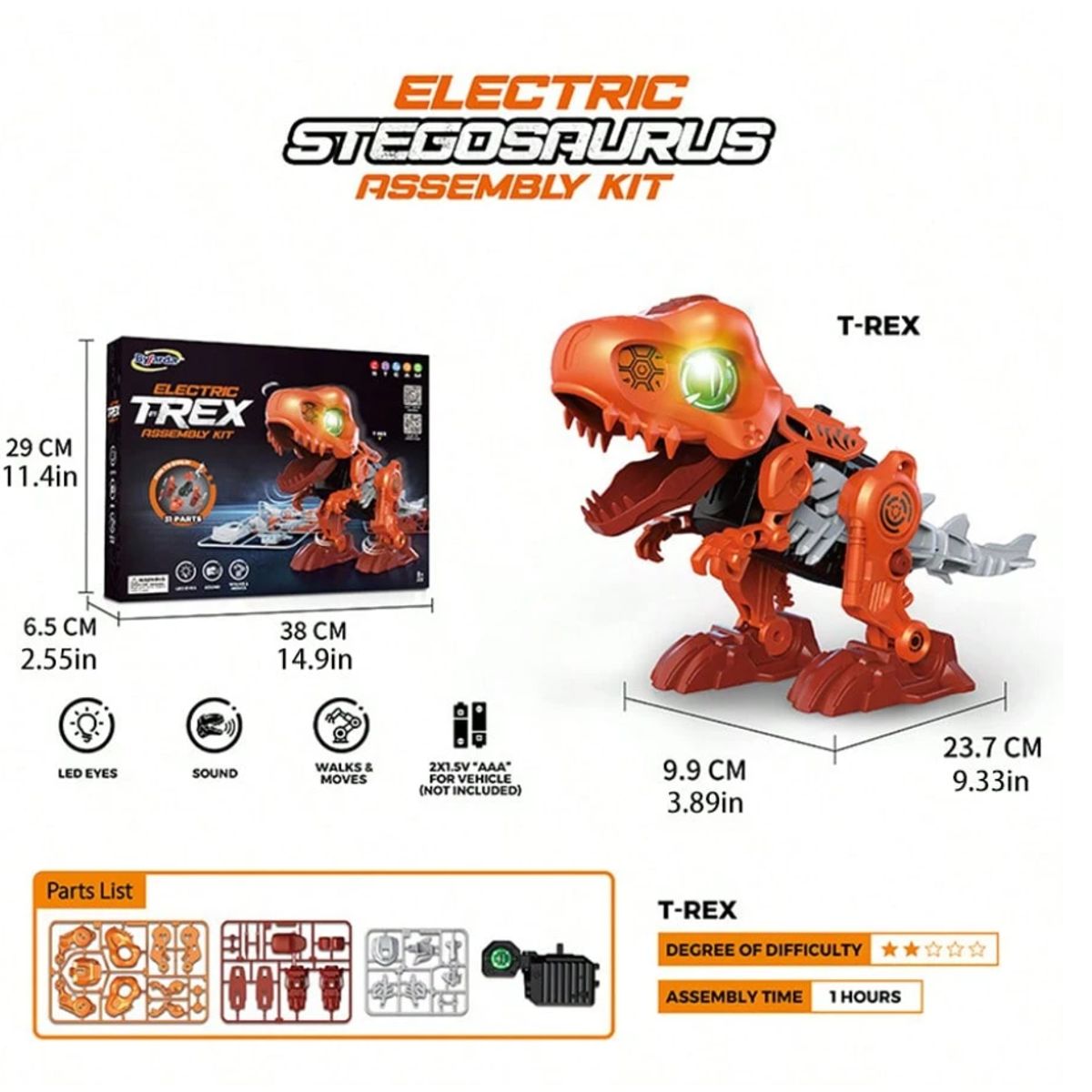 GENERICO - Dinosaurio Armable Eléctrico T- Rex con luz y movimiento- Juguete Interactivo.