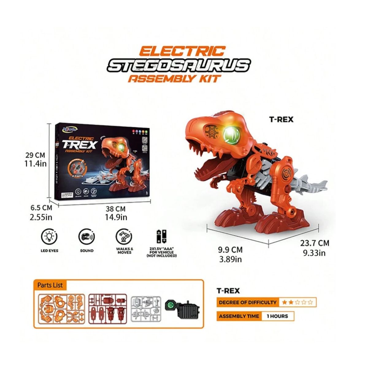 GENERICO - Dinosaurio Armable Eléctrico T- Rex con luz y movimiento- Juguete Interactivo.