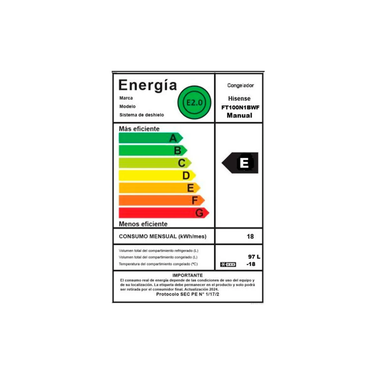 HISENSE - Freezer Horizontal 97 Lts Frío Directo FT100N1BWF