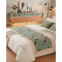 GENERICO - Piecera de Cama Multiuso Diseño Bohemio con Encaje 80x200cm