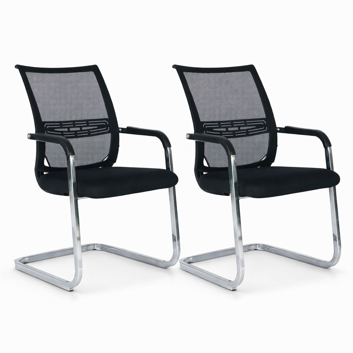 SPACE HOME - Sillas De Visita Oficina Pack 2 Cromo Malla Negra