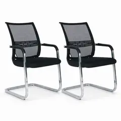 SPACE HOME - Sillas De Visita Oficina Pack 2 Cromo Malla Negra