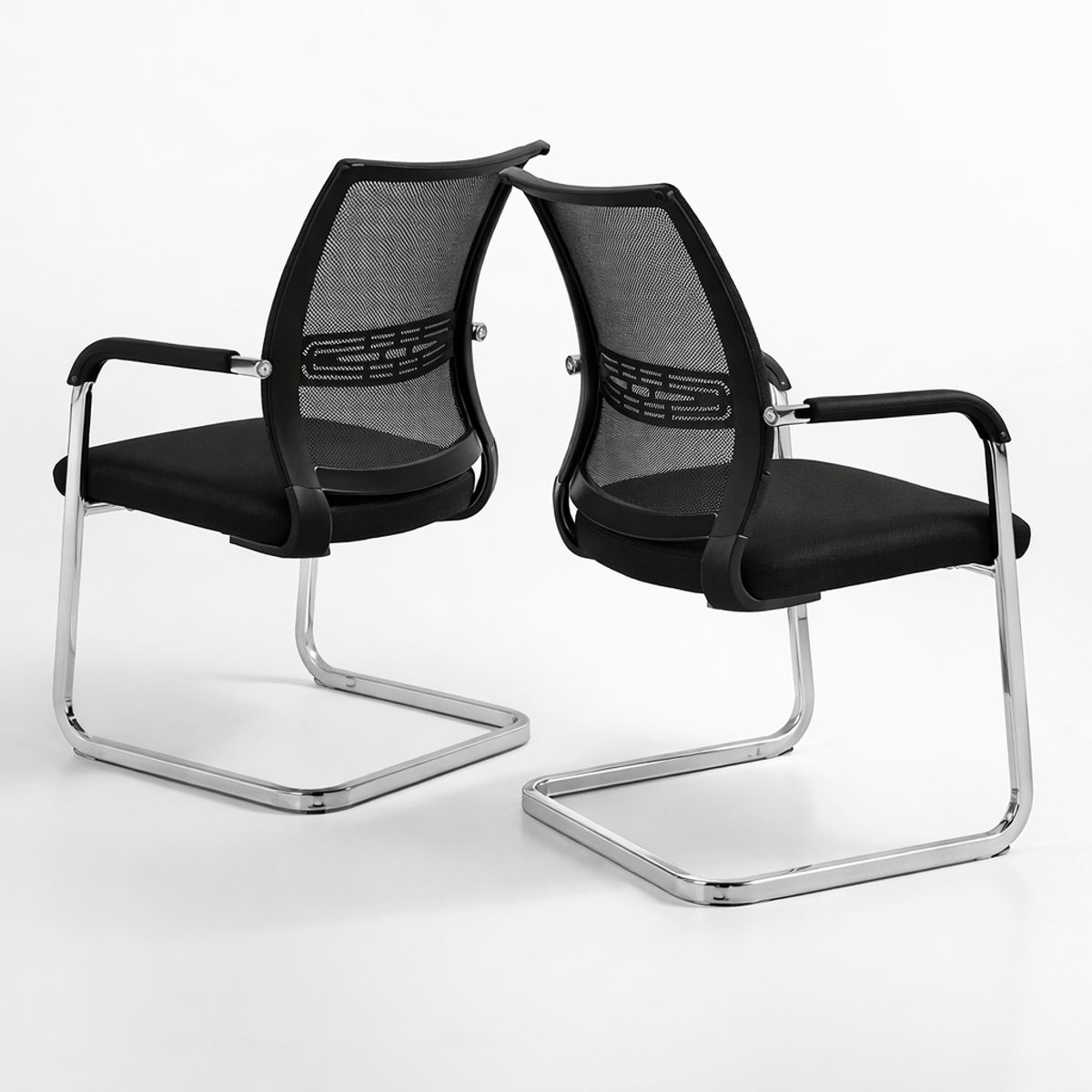 SPACE HOME - Sillas De Visita Oficina Pack 2 Cromo Malla Negra