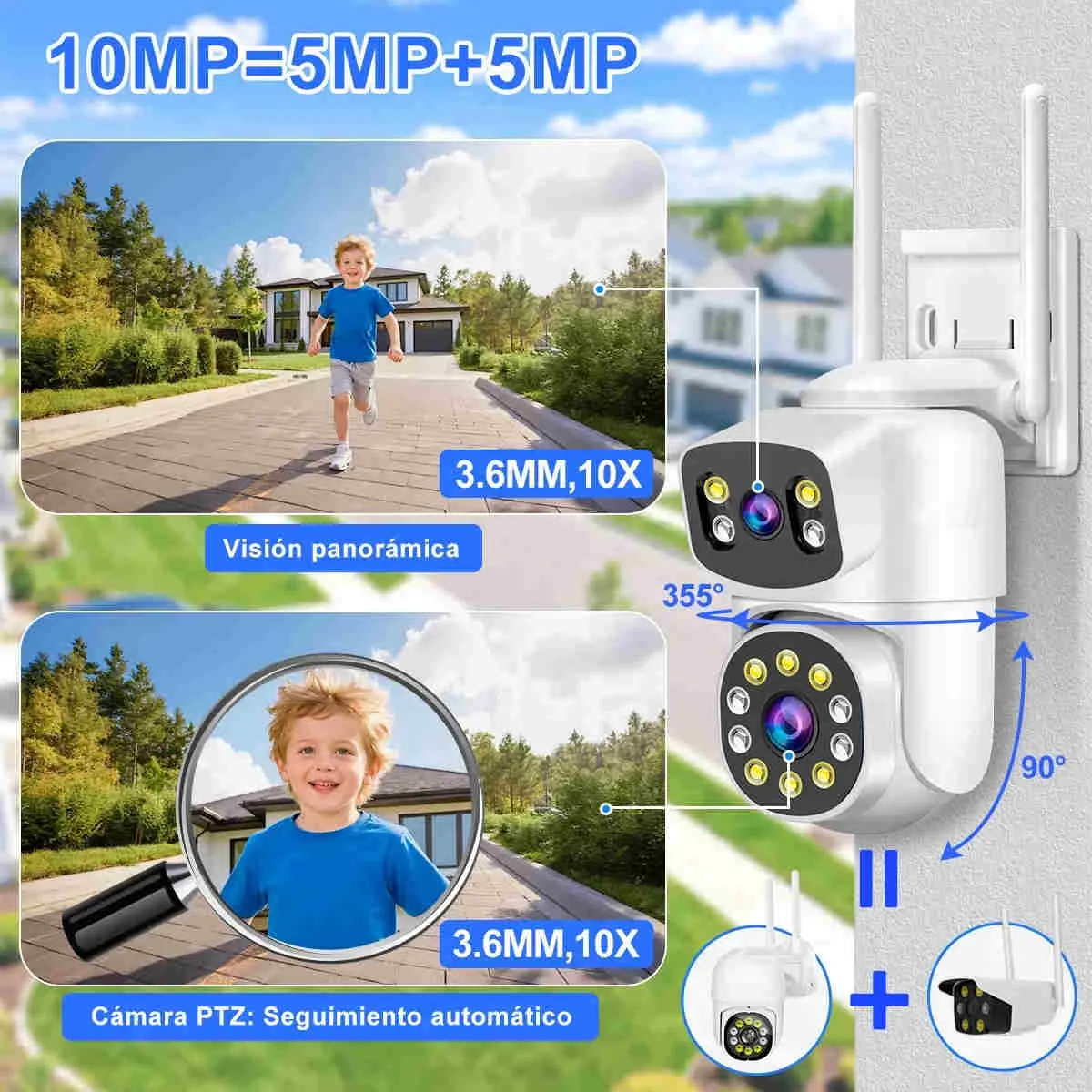 GENERICO - 2pcs Doble Lente Cámara De Seguridad Exterior Wifi Hd BELUG