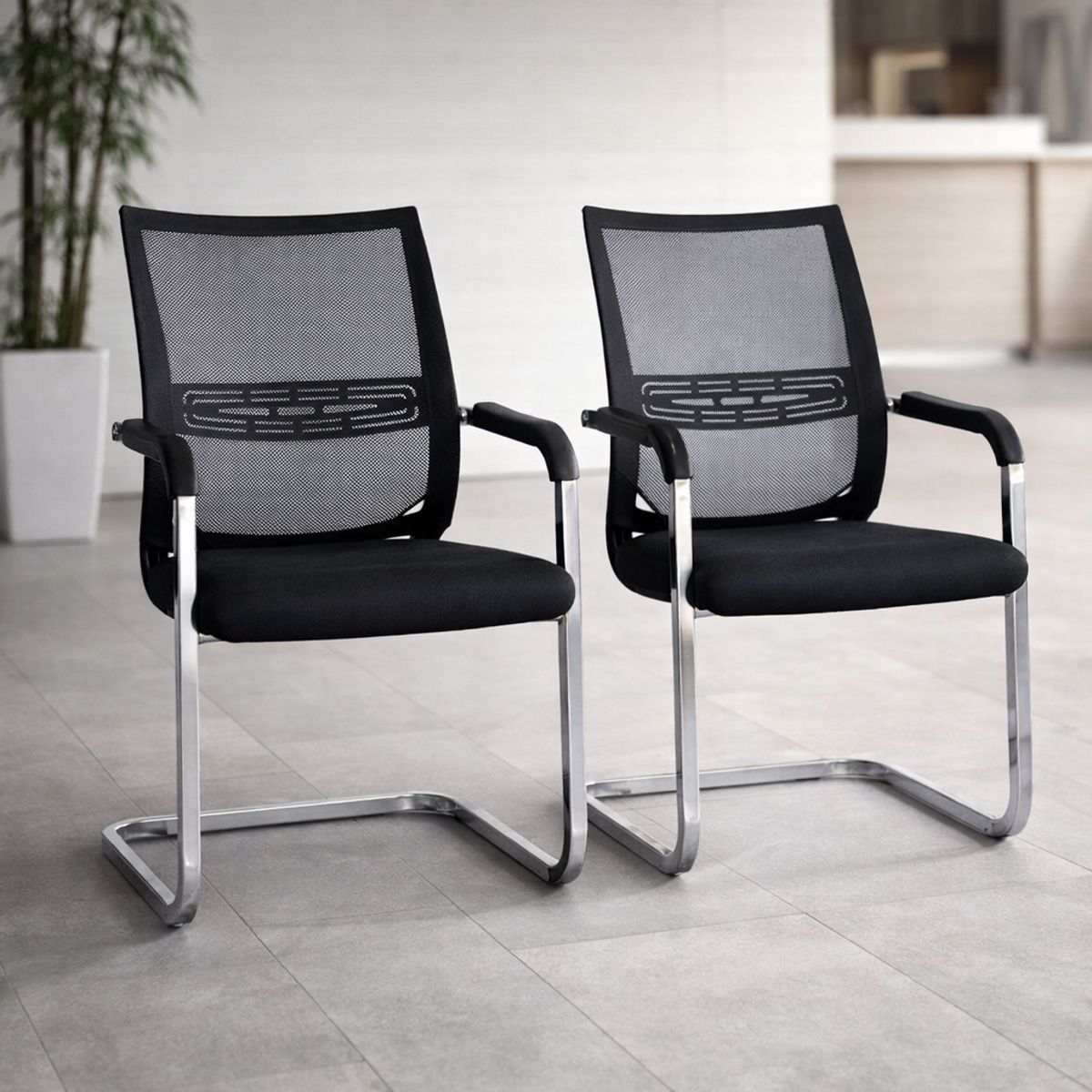 SPACE HOME - Pack 2 Sillas Oficina Con Brazos Fijos Y Respaldo En Malla