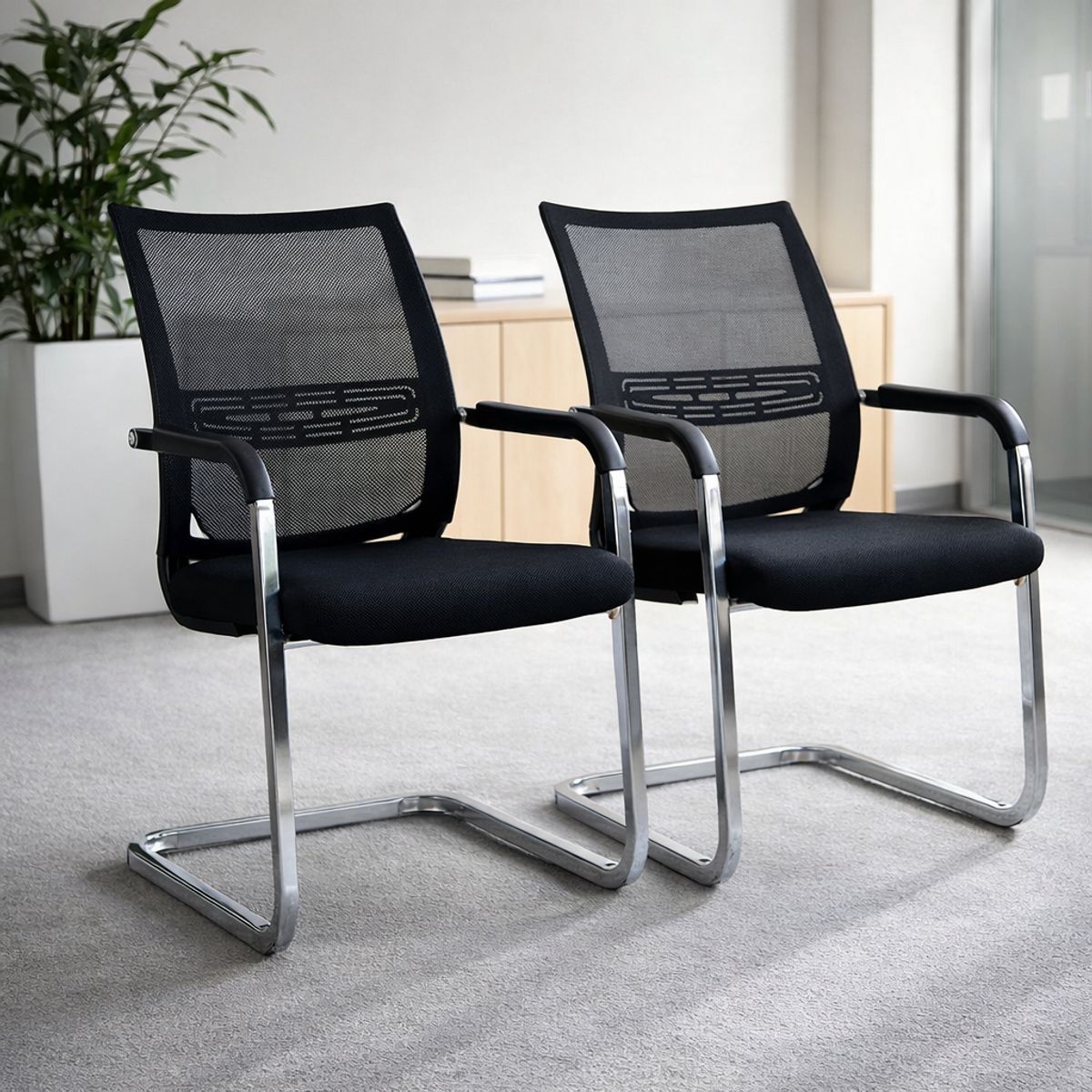 SPACE HOME - Pack 2 Sillas Oficina Con Brazos Fijos Y Respaldo En Malla