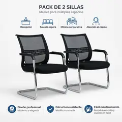 SPACE HOME - Sillas De Recepción Pack 2 Malla Negra Y Cromo