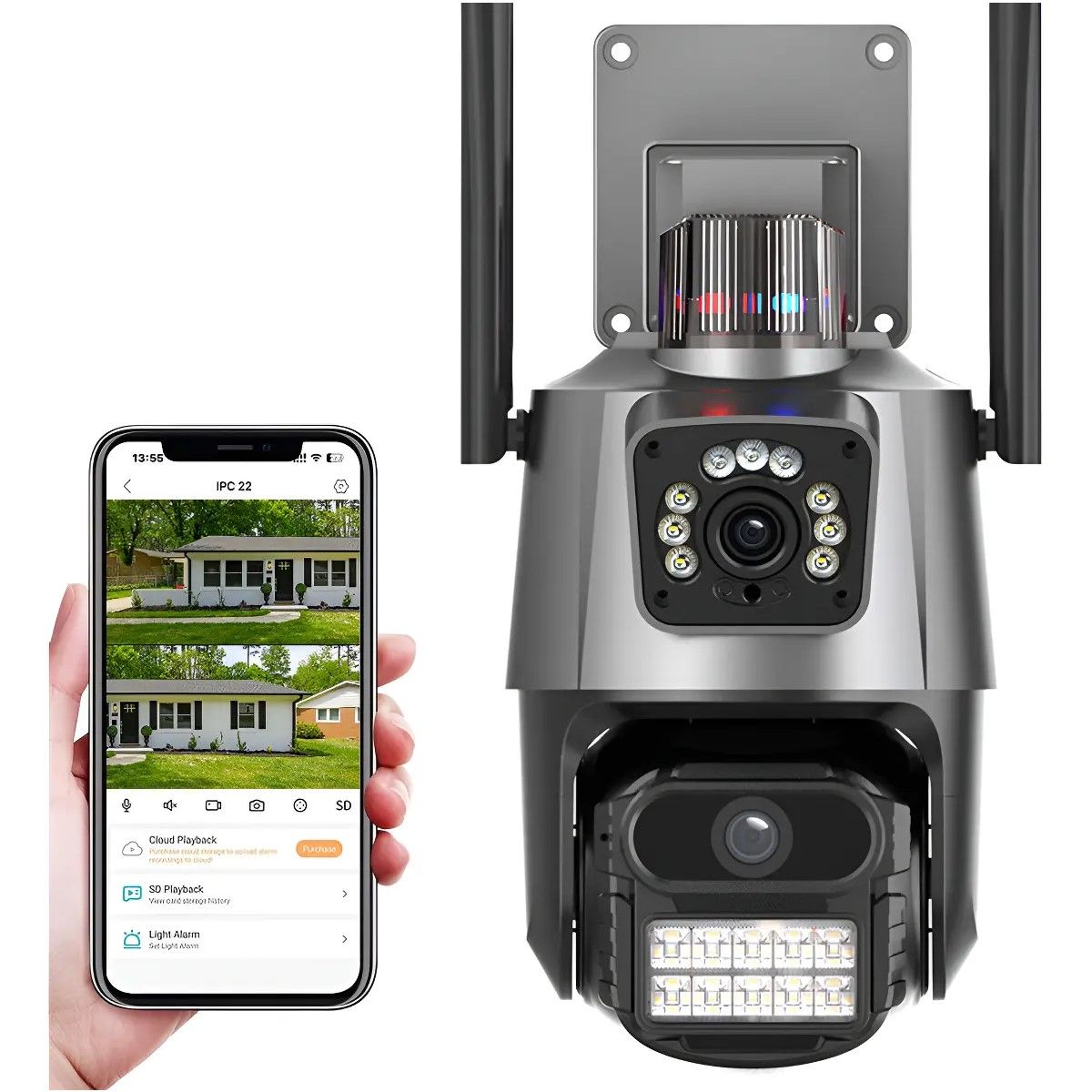 GENERICO - Cámara De Seguridad Wifi Exterior De Doble Lente 8mp Con Visión Nocturna BELUG