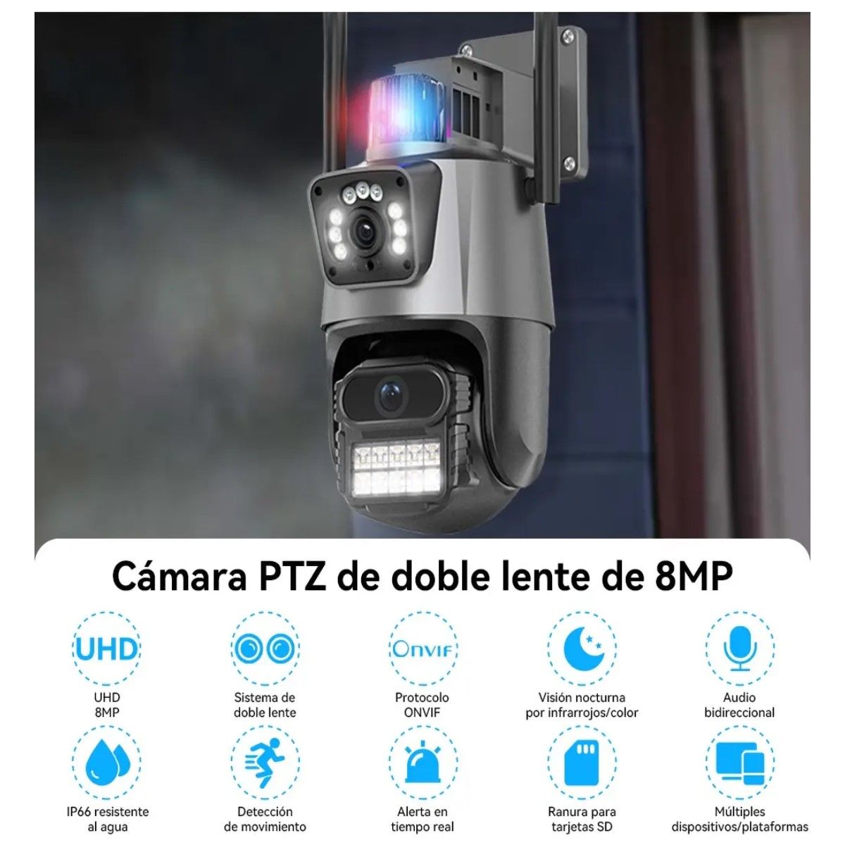 GENERICO - Cámara De Seguridad Wifi Exterior De Doble Lente 8mp Con Visión Nocturna BELUG