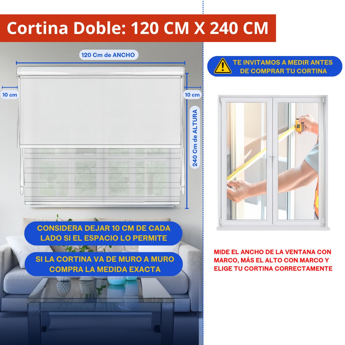 GUIZA - Cortina Roller Doble 2 Paños Duo Día Y Noche Con Blackout Y Cenefa 120 X 240 Cm Guiza
