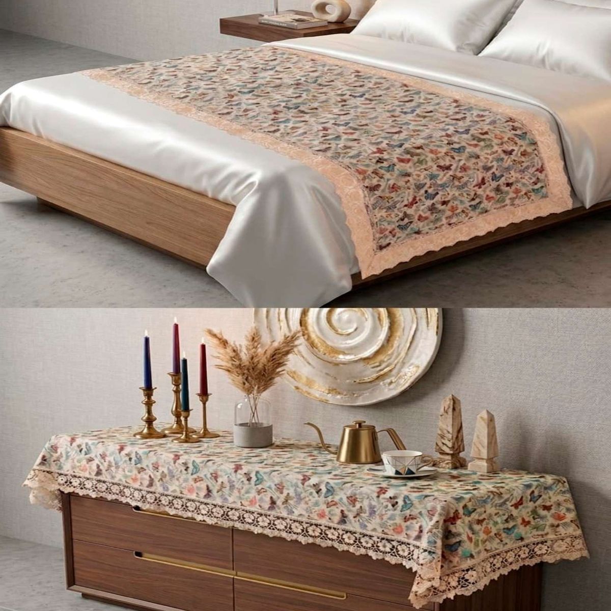 GENERICO - Piecera de Cama Estampado Natural Chic Con Encaje 80x200cm