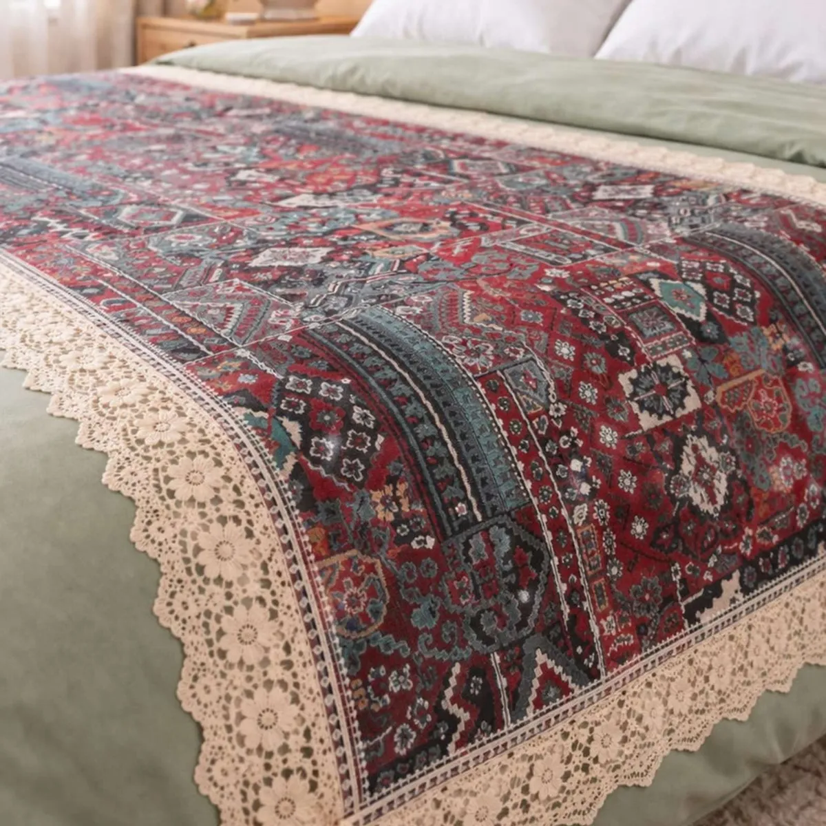 GENERICO - Piecera de Cama Estampado Natural Chic Con Encaje 80x200cm