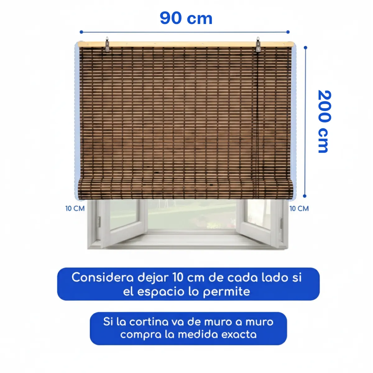 GUIZA - Cortina Roller Bambu Persiana Enrollable 90 X 200 Cafe Oscuro Guiza