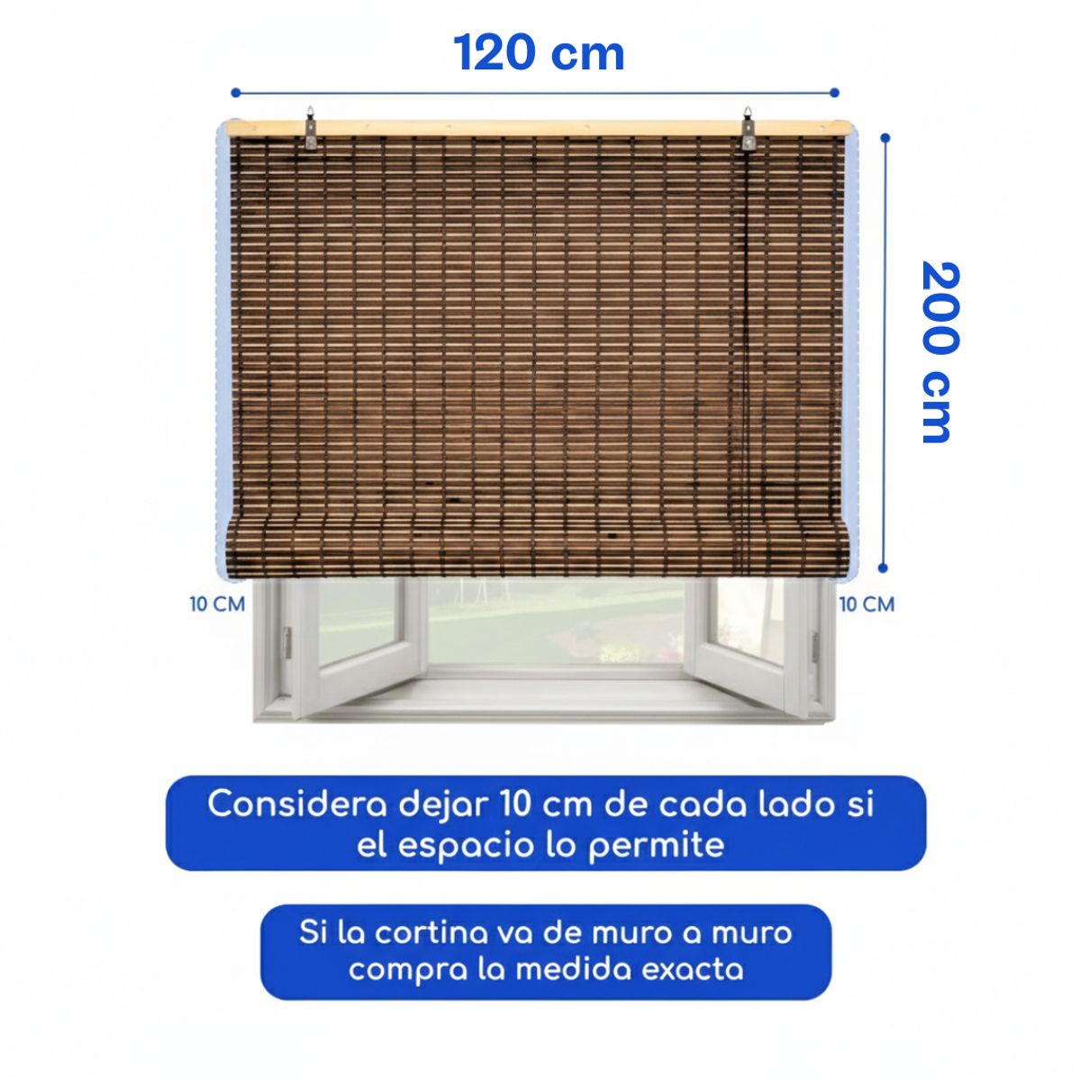 GUIZA - Cortina Roller Bambu Persiana Enrollable 120 X 200 Cafe Oscuro Guiza