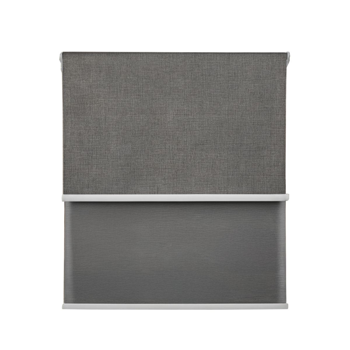 GUIZA - Cortina Roller Blackout Doble 2 Paño 80x200 Con Visillo Gris Oscuro Lino Sin Cenefa Guiza