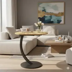 GENERICO - Mesa Estante Redonda Auxiliar Mesa Centro Madera Color Beige