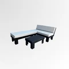 GENERICO - Set Living Terraza Negra Madera Industrial + Mesa Centro