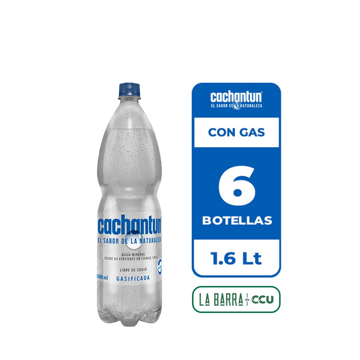 CACHANTUN - 6x Agua Mineral Cachantun Con Gas 1.6L