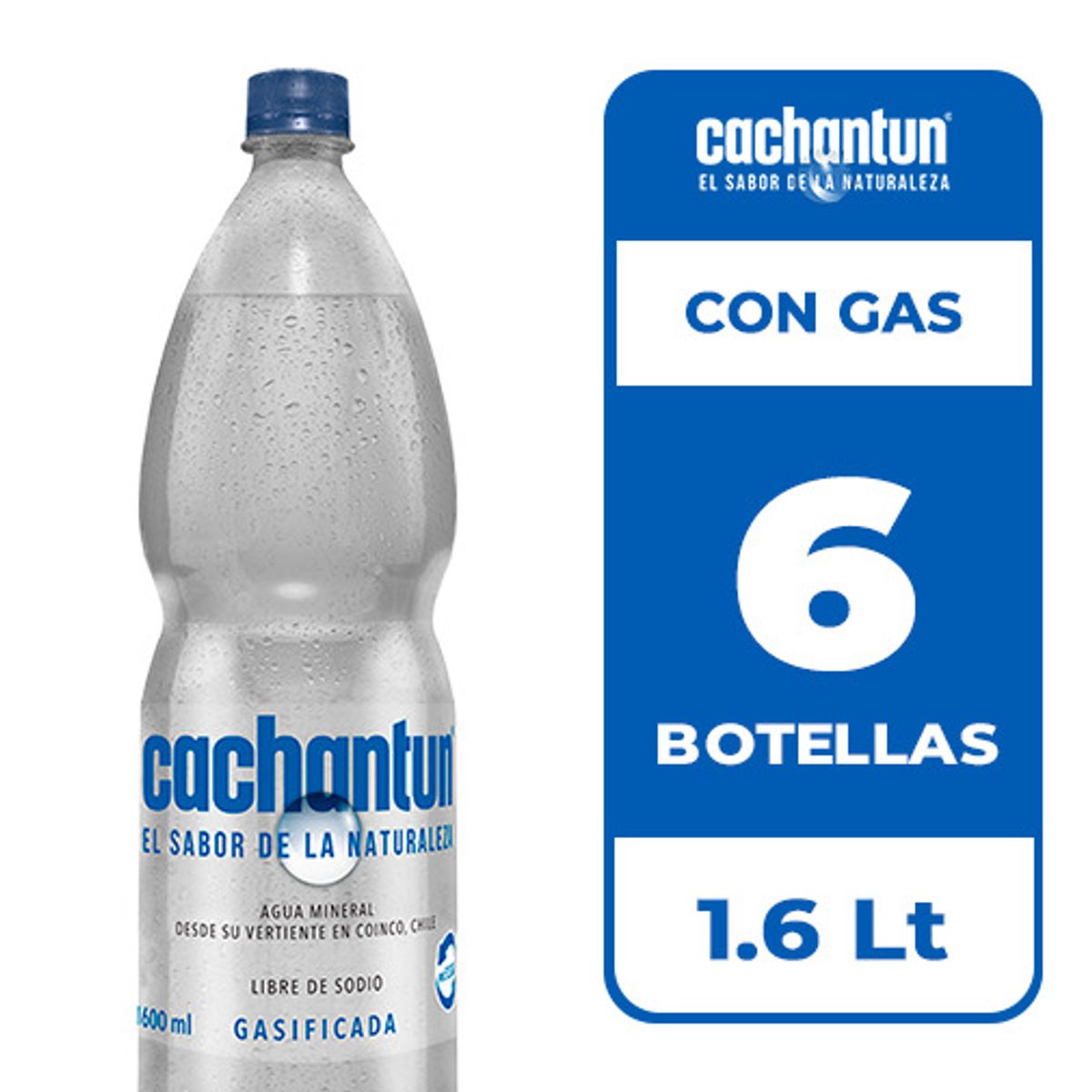 CACHANTUN - 6x Agua Mineral Cachantun Con Gas 1.6L
