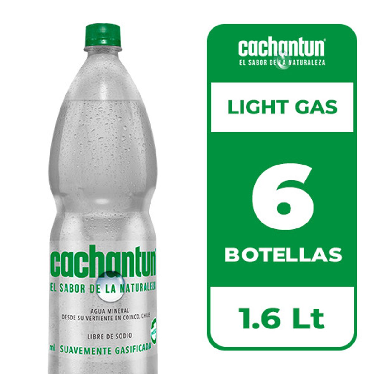 CACHANTUN - 6x Agua Mineral Cachantun Light Gas 1.6L