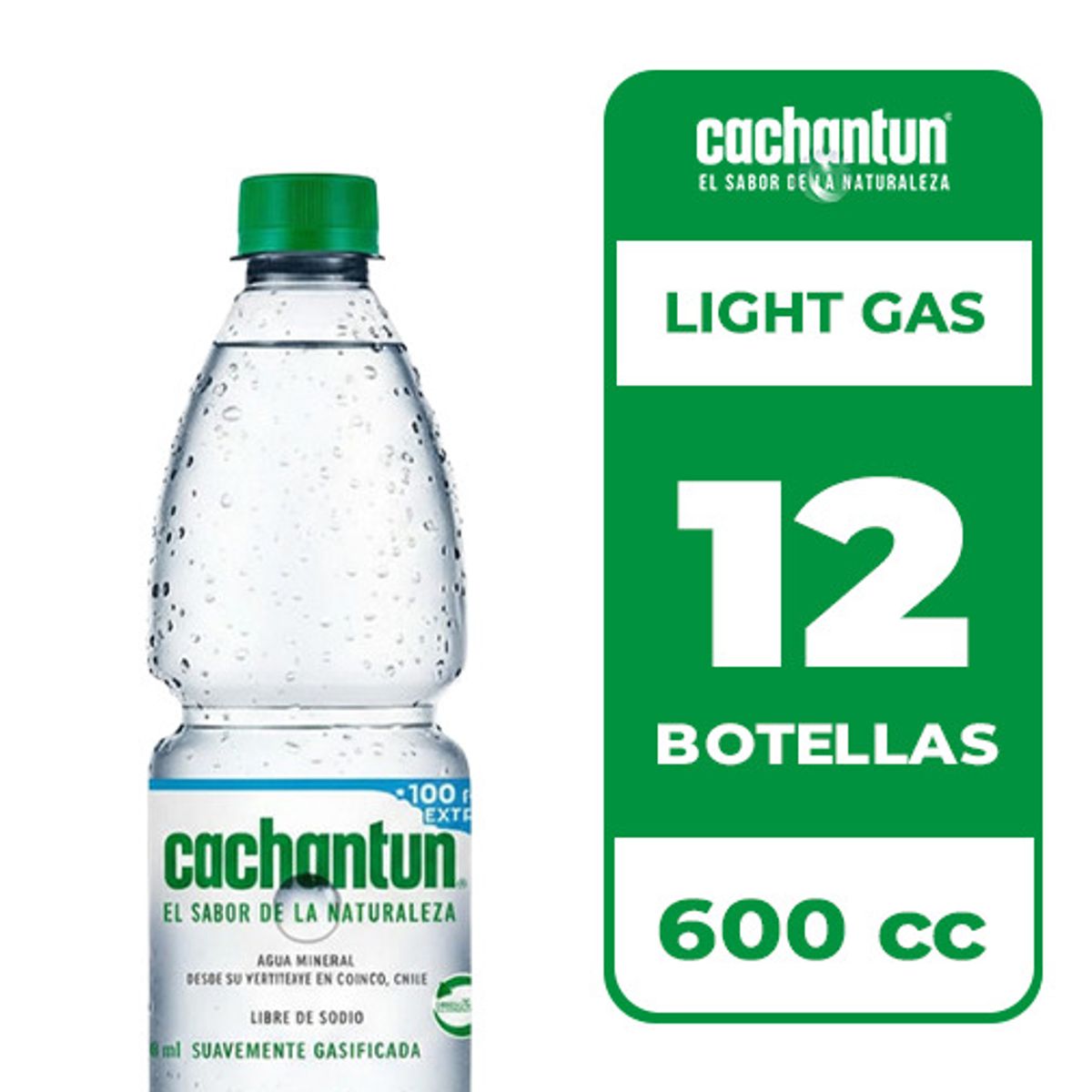 CACHANTUN - 12x Agua Mineral Cachantun Light Gas 600cc
