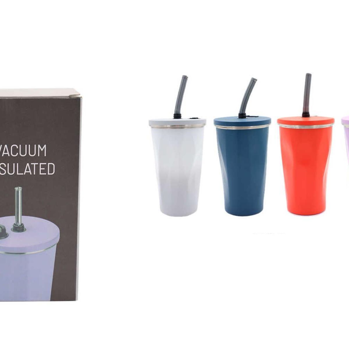 GENERICO - Vaso termico aislado al vacio con tapa y bombilla