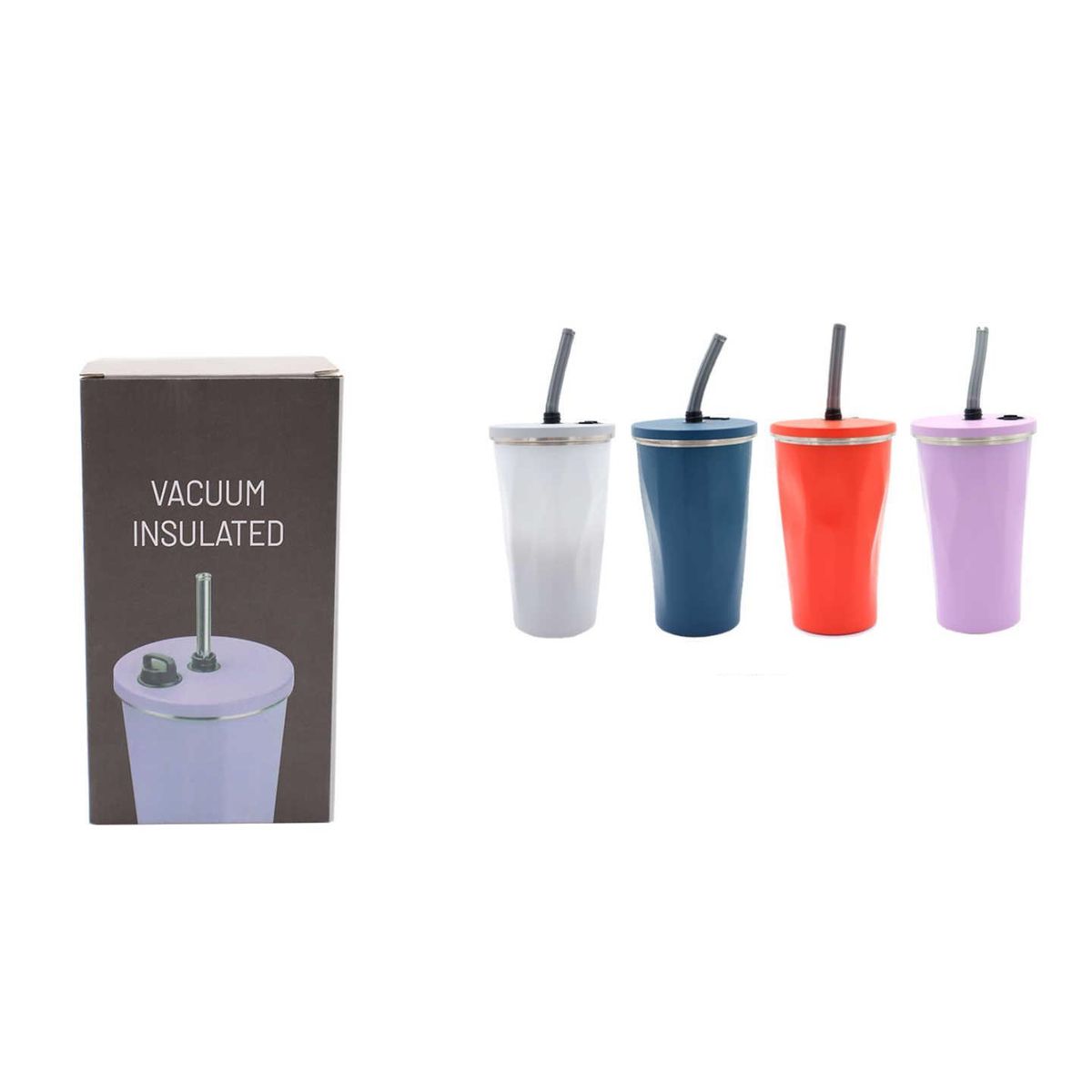 GENERICO - Vaso termico aislado al vacio con tapa y bombilla