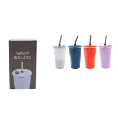 GENERICO - Vaso termico aislado al vacio con tapa y bombilla