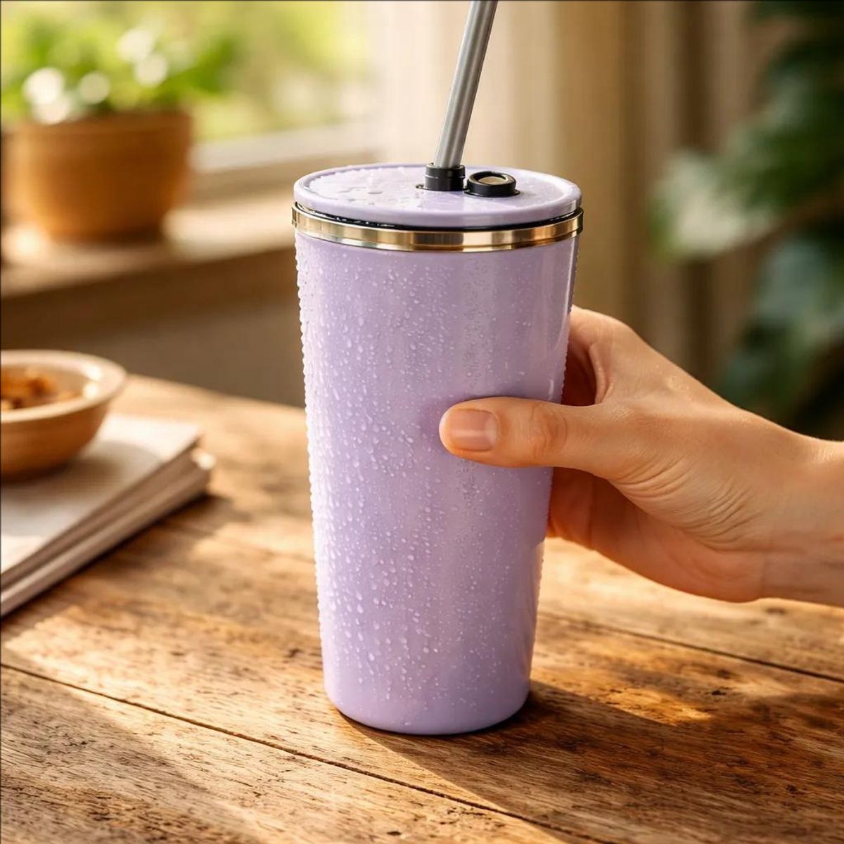 GENERICO - Vaso termico aislado al vacio con tapa y bombilla