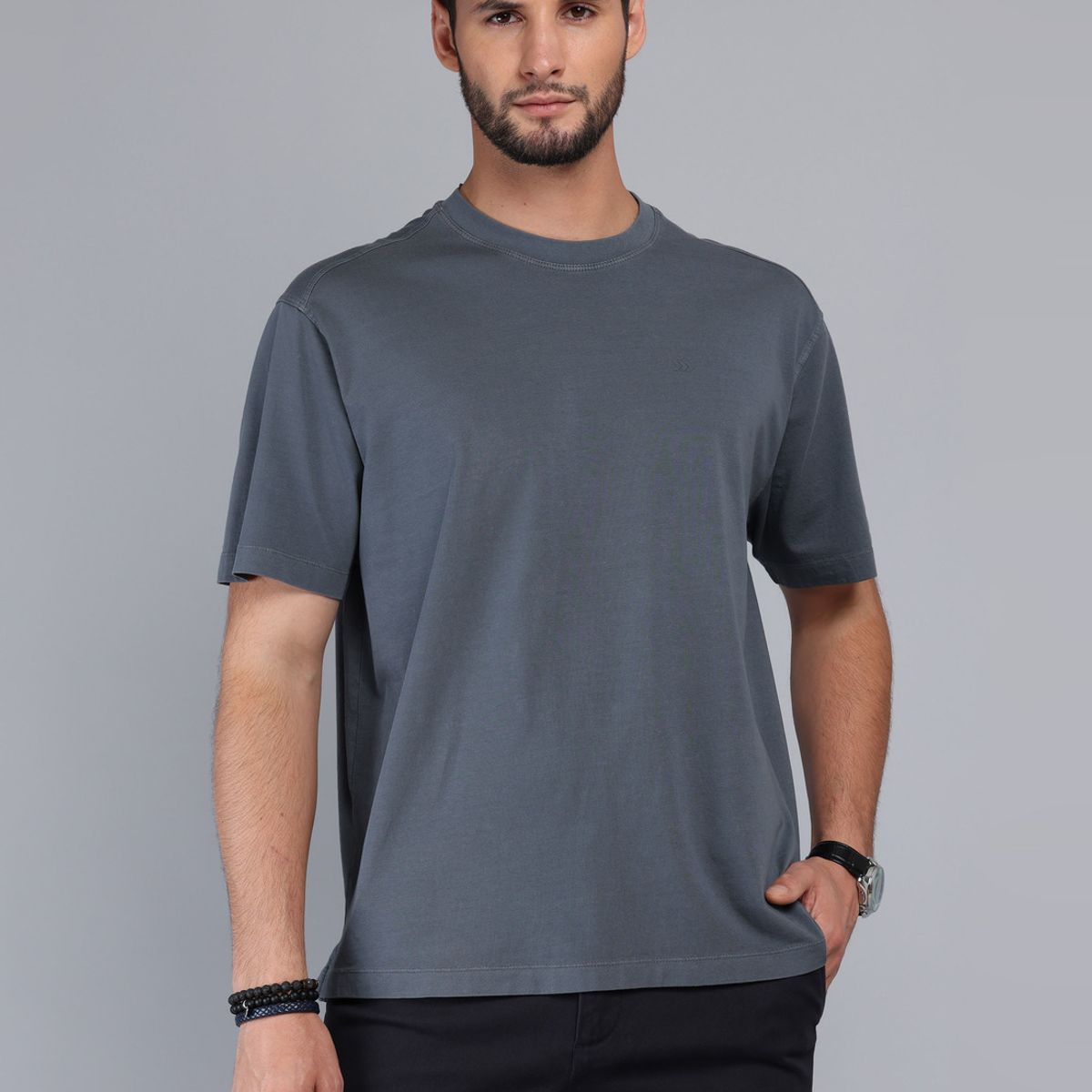 ARROW - Polera Lisa Stone Wash Regular Fit Gris Oscuro Arrow ARROW