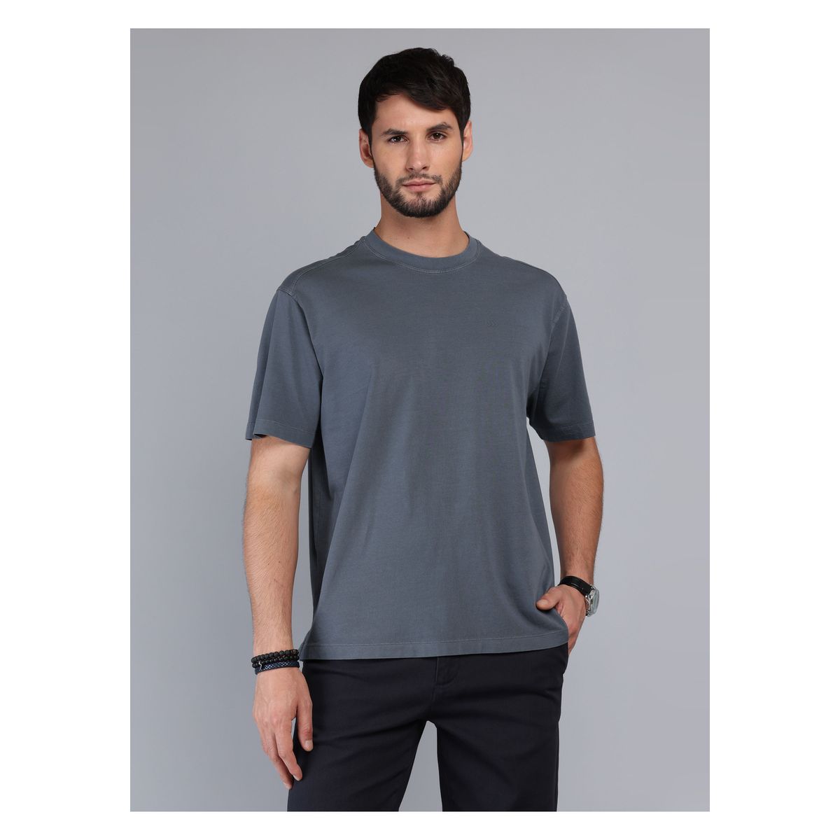 ARROW - Polera Lisa Stone Wash Regular Fit Gris Oscuro Arrow ARROW