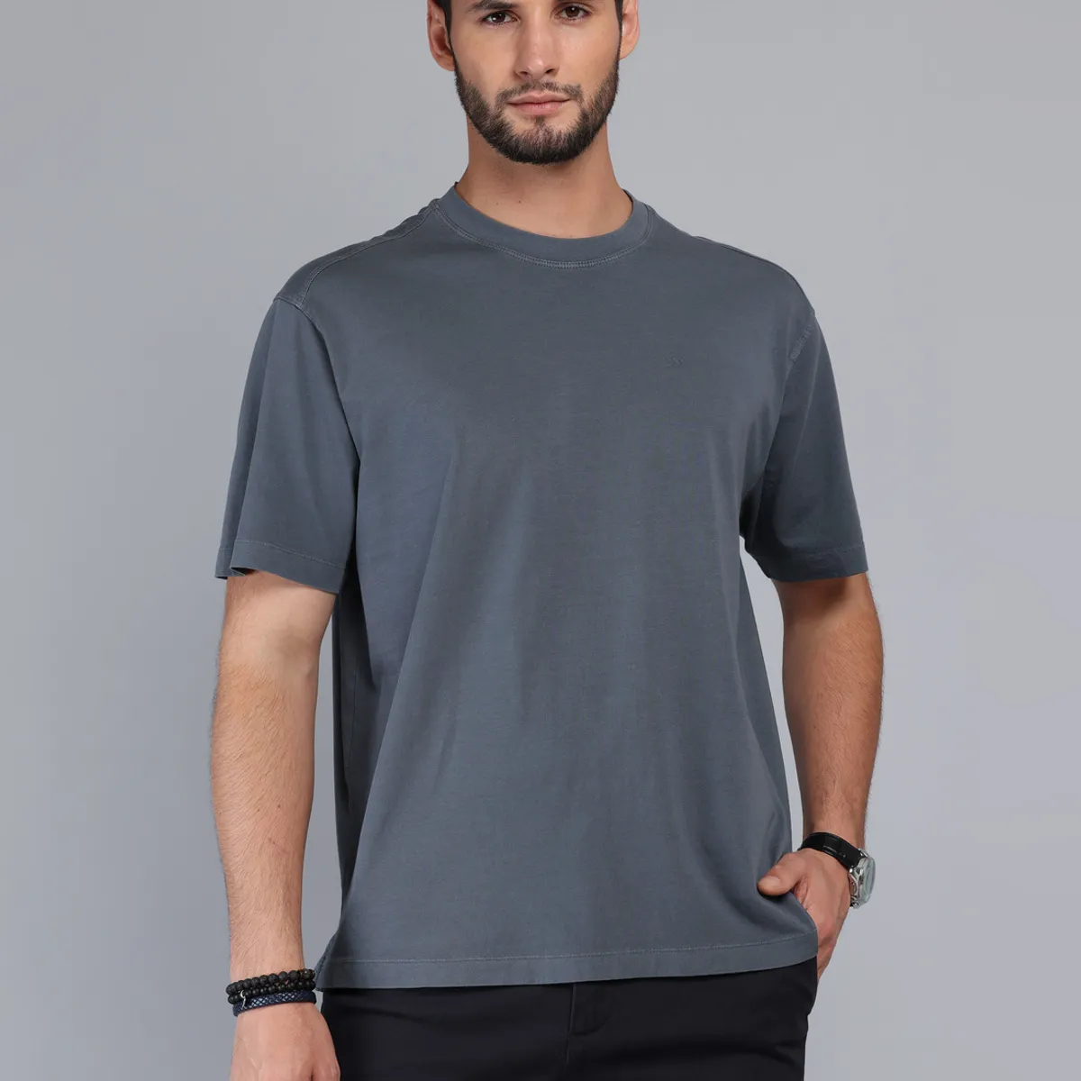 ARROW - Polera Lisa Stone Wash Regular Fit Gris Oscuro Arrow ARROW