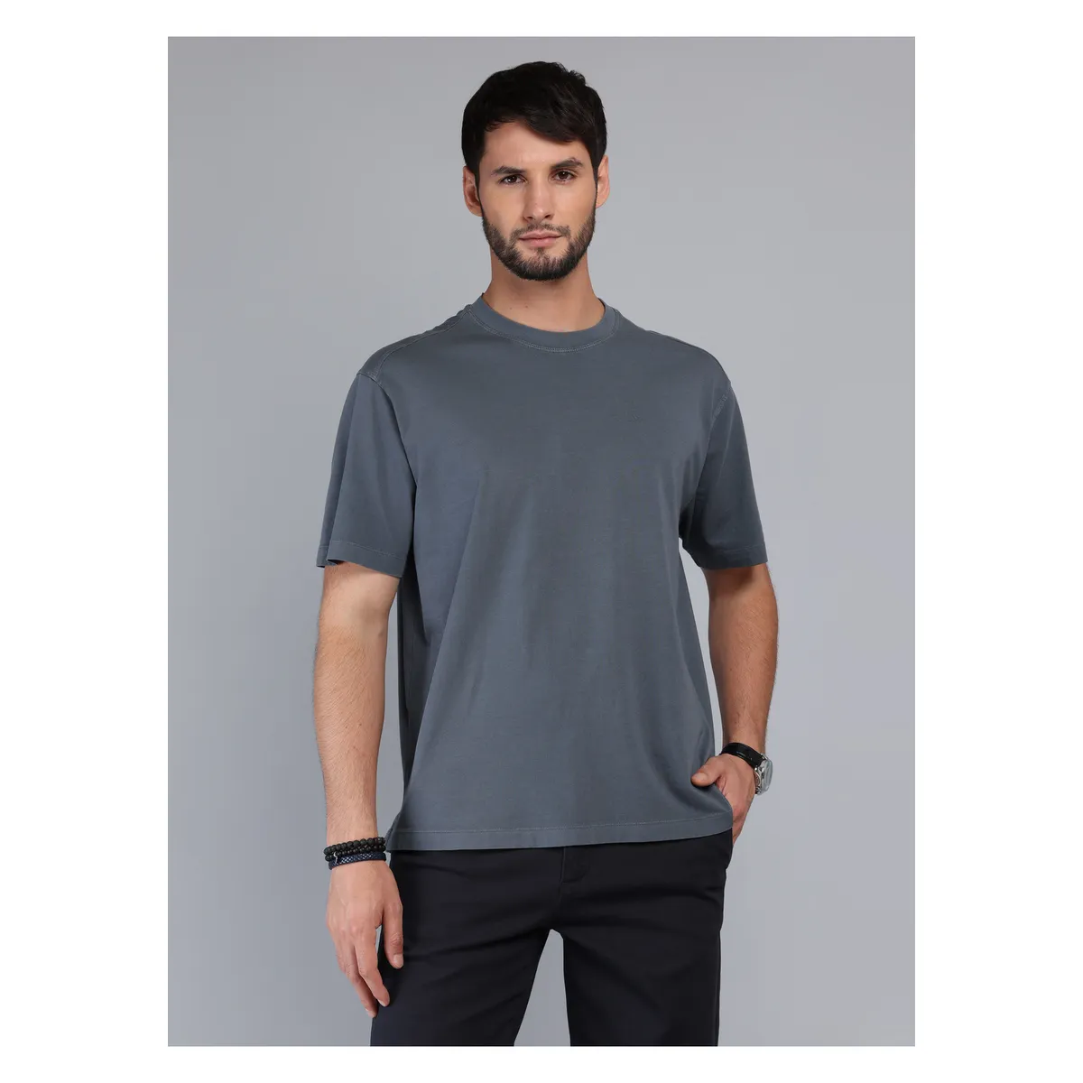 ARROW - Polera Lisa Stone Wash Regular Fit Gris Oscuro Arrow ARROW