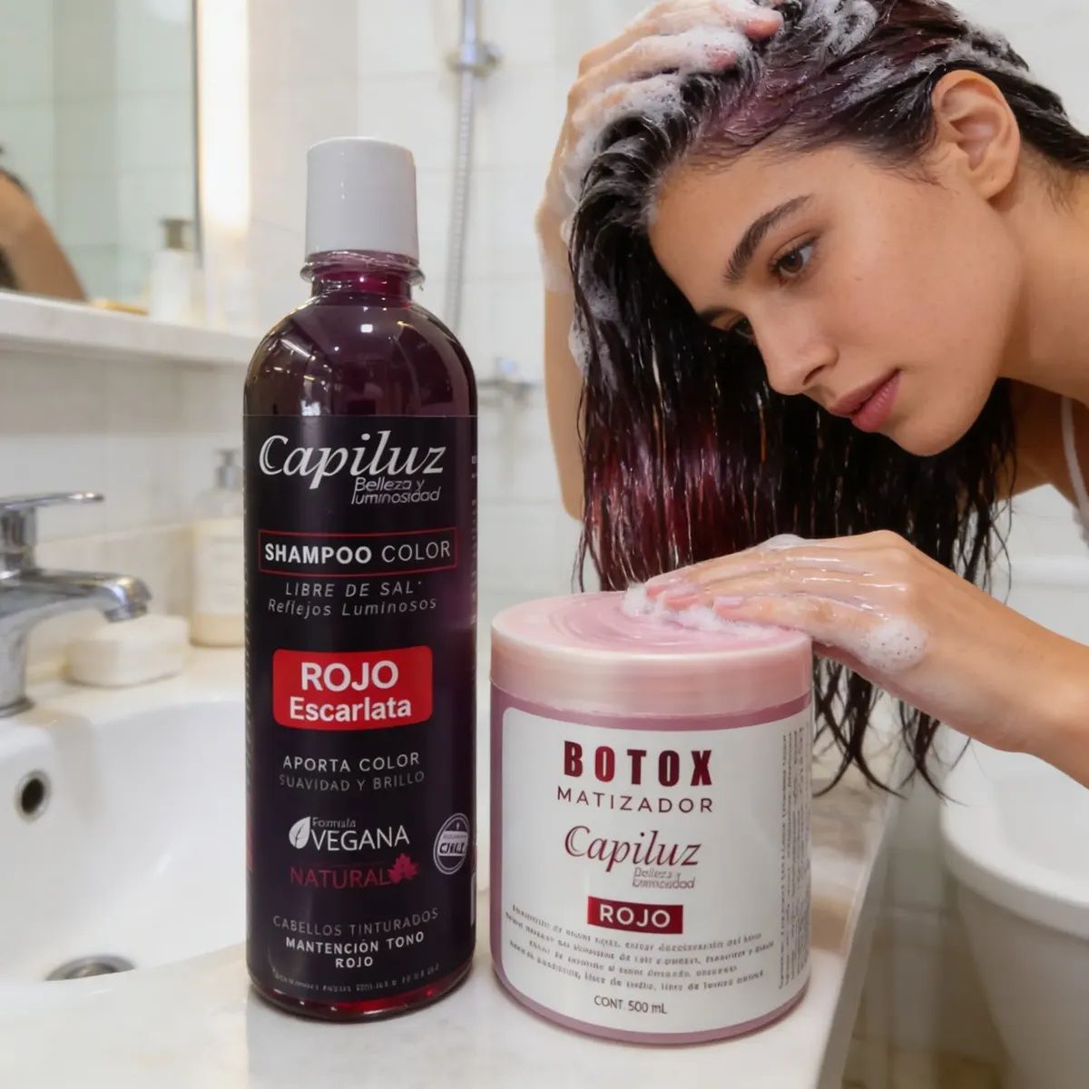 GENERICO - Pack Matizador Rojo Shampoo 500ml y Botox Capilar Rojo 500 Ml