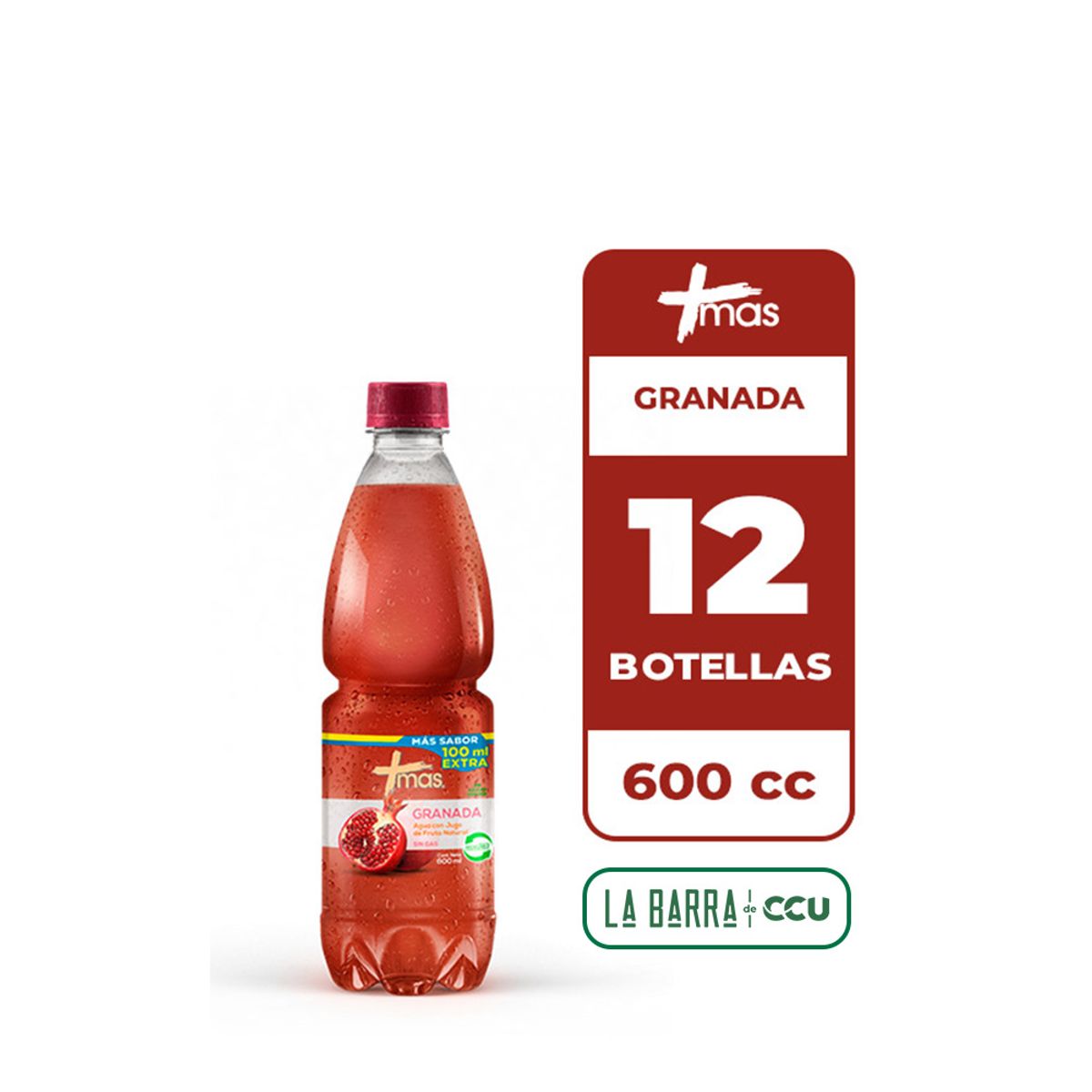 CCU - 12x Agua Saborizada Mas Granada Botella 600cc