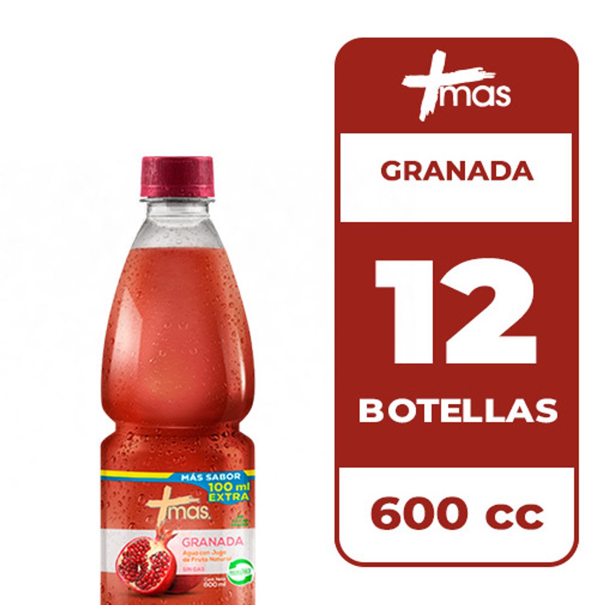 CCU - 12x Agua Saborizada Mas Granada Botella 600cc