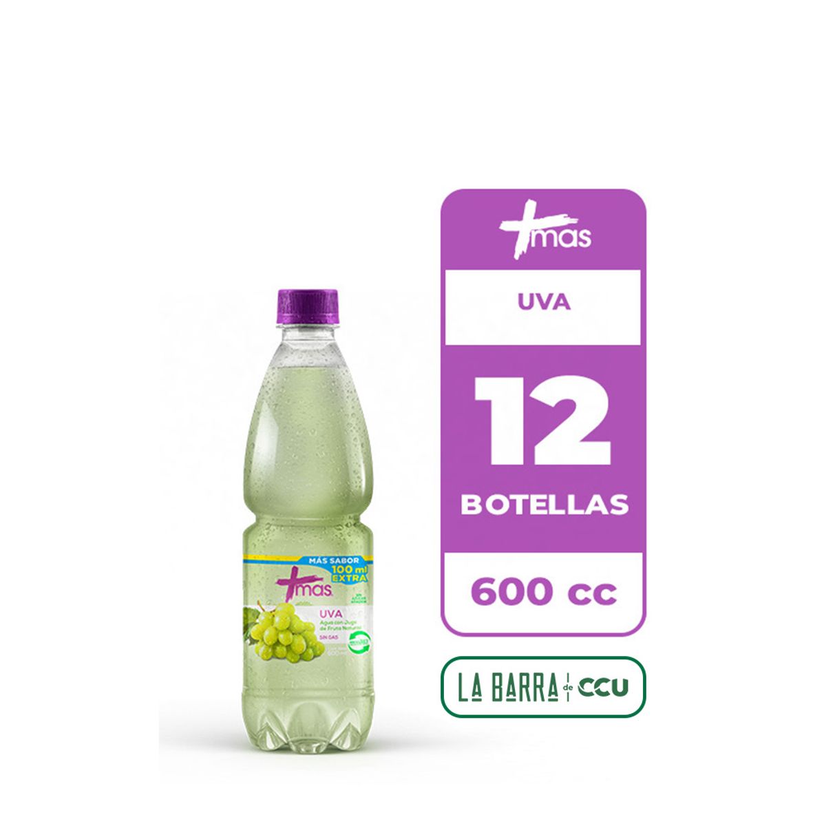 CCU - 12x Agua Saborizada Mas Uva Botella 600cc