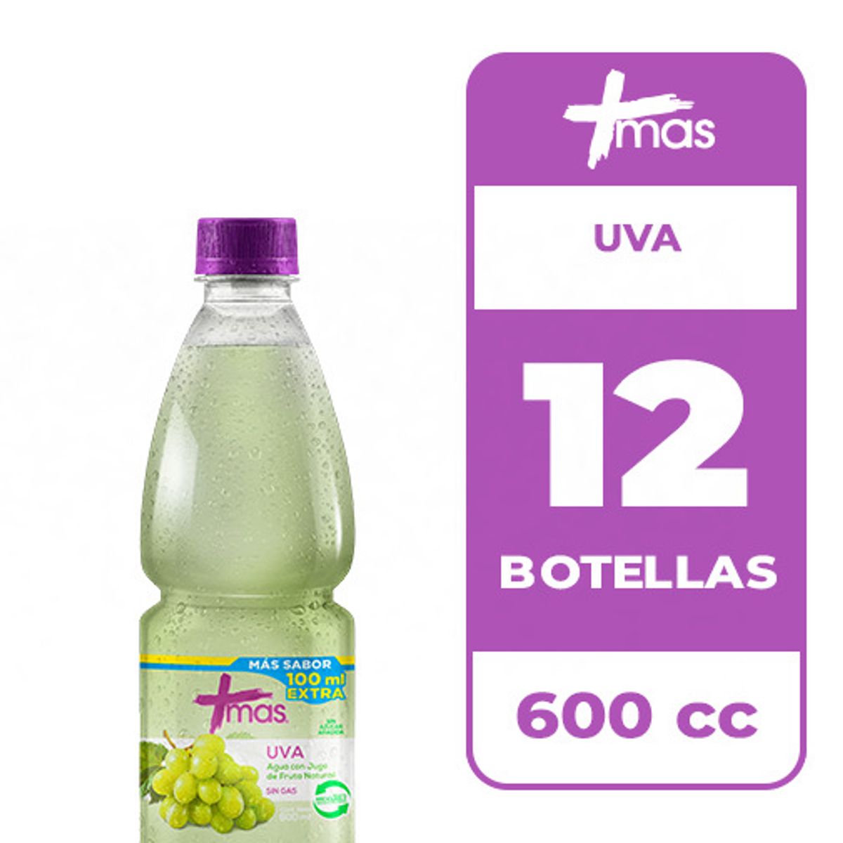 CCU - 12x Agua Saborizada Mas Uva Botella 600cc