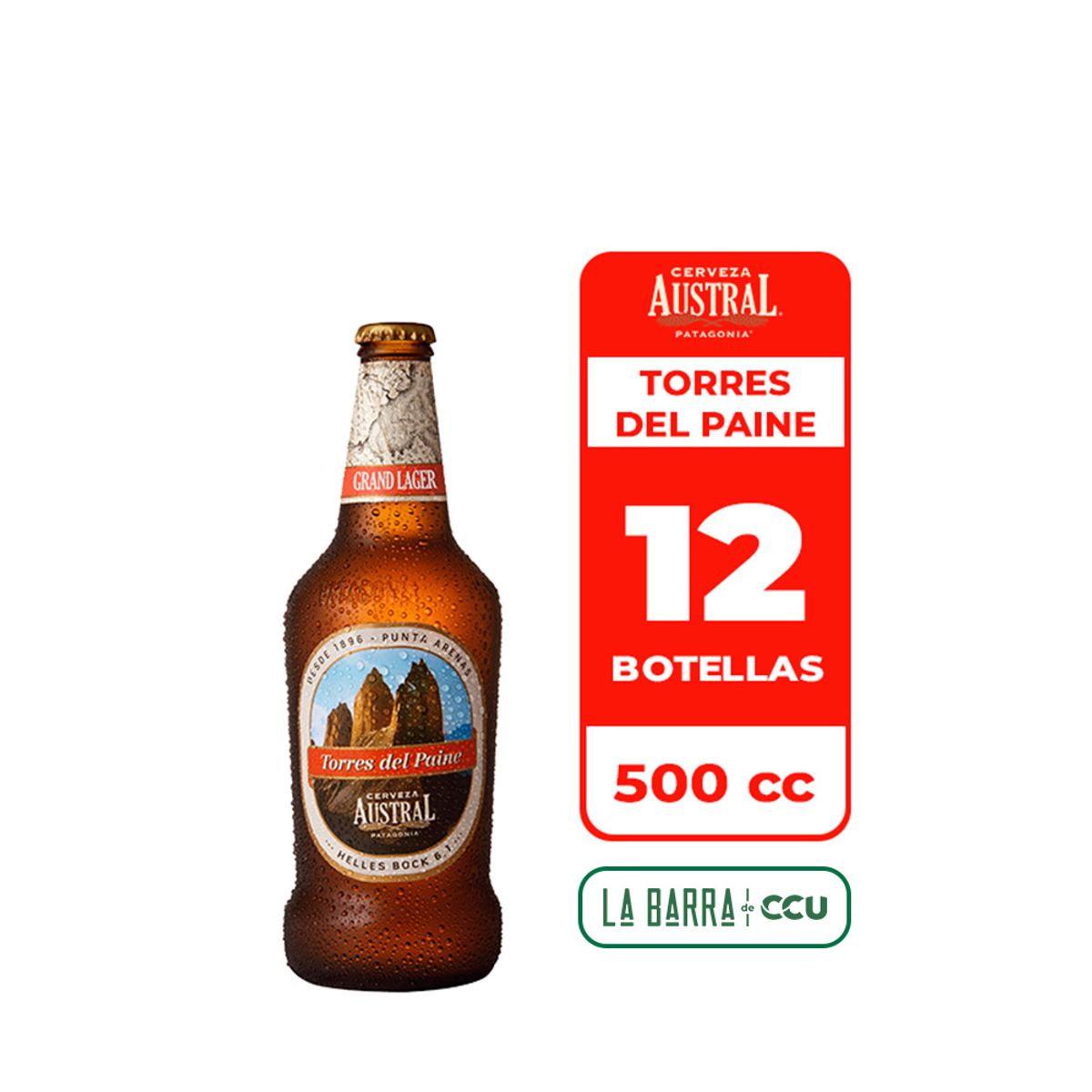 AUSTRAL - 12x Cerveza Austral Torres Del Paine 6.1° Botella 500cc